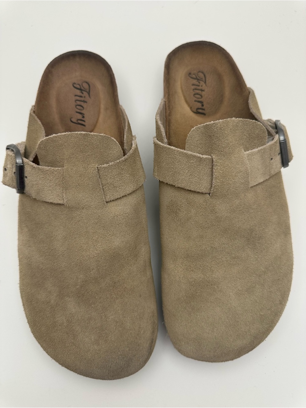 Fitory Leather Suede Slip-On Clog with Buckle - Taupe Sz 41/US 9 - Picture 11 of 14